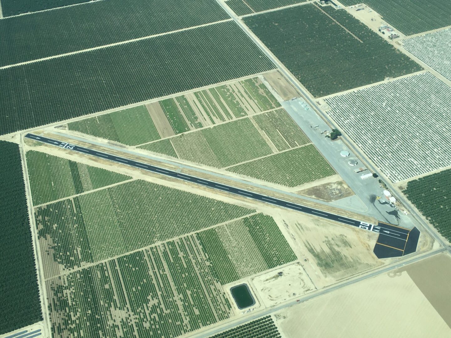 Aerial view of Wasco Airport ground’s markings